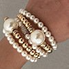 5Pcs 5 Styles Stylish CCB Plastic & Plastic Pearl & Rhinestone Beads Stretch Bracelets for Women WGF408F-02-1