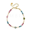 Natural Mixed Gemstone Faceted Round and Cube Beaded Bracelets with Natural Pearl & Brass End Chains BJEW-JB14336-03-4