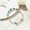 Herringbone Wire-Wrapped Natural Mixed Gemstone Brass Cuff Bangles BJEW-JB14039-3
