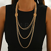 Iron Metallic layered Chain Tassel Long Necklaces with Double Clasp Decor IV6162-1-1