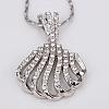 Real Platinum Plated Eco-Friendly Tin Alloy Czech Rhinestone Shell Pendant Necklaces NJEW-BB09775-3