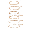 6Pcs 6 Style Alloy Paperclip & Cable & Figaro Chain Bracelets Set BJEW-AN0001-09-1