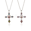 2Pcs 2 Colors Rhinestone Heart Cross Pendant Necklaces Set NJEW-AN0001-26-1