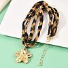 Alloy Flower Pendant 2-Strand Leopard Print Polyester Cord Necklaces for Women NJEW-A066-05G-2
