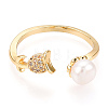 Natural Pearl Open Cuff  Ring Micro Pave Clear Cubic Zirconia PEAR-N022-C07-2