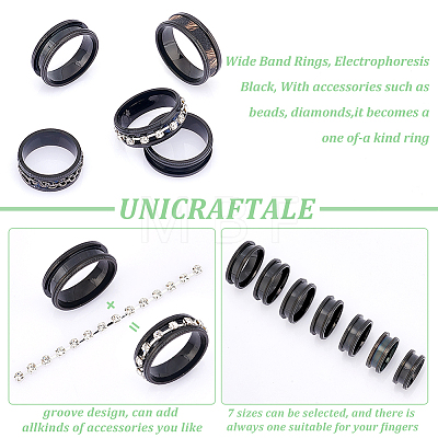 Unicraftale 14pcs 7 size Unisex Titanium Steel Grooved Finger Ring Sets RJEW-UN0002-65EB-1