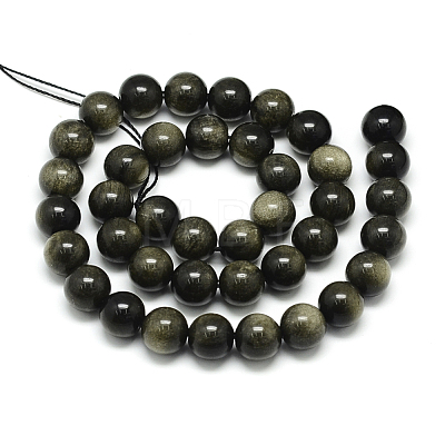 Natural Golden Sheen Obsidian Beads Strands X-G-S150-20-6mm-1