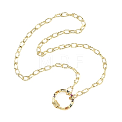 Brass Paperclip Chain Necklaces with Colorful Cubic Zirconia Ring Carabiner Locks for Women NJEW-JN06461-1