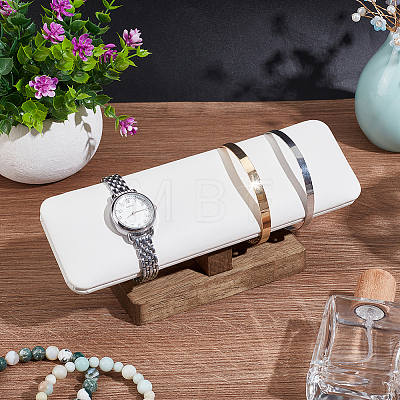 PU Leather T-Bar Bracelet Display Stands with Wooden Base BDIS-WH0010-11C-1