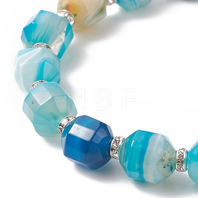 Dyed Natural Agate Beaded Stretch Bracelet with Brass Rhinestone Spacer BJEW-JB09177-1