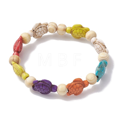 Beach Turtle Dye Synthetic Turquoise Beaded Stretch Barcelets BJEW-JB10296-01-1