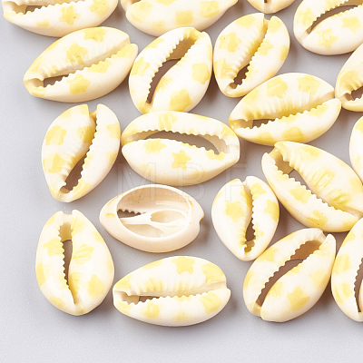 Printed Natural Cowrie Shell Beads X-SHEL-S274-03-1