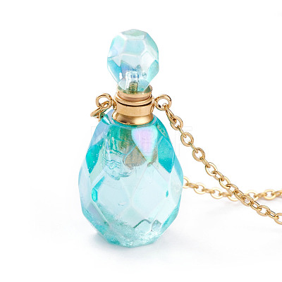 Electroplated Natural Quartz Crystal Openable Perfume Bottle Pendant Necklaces NJEW-H216-02C-G-1