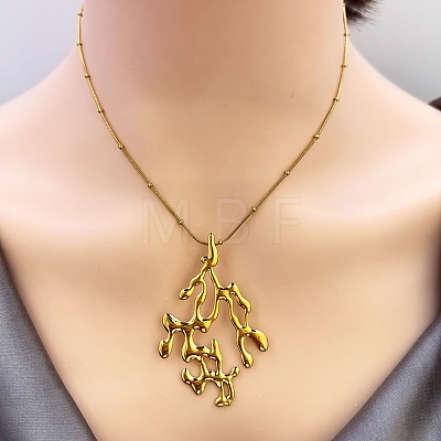 304 Stainless Steel Coral Shaped Pendant Necklaces for Women NJEW-L467-04G-1