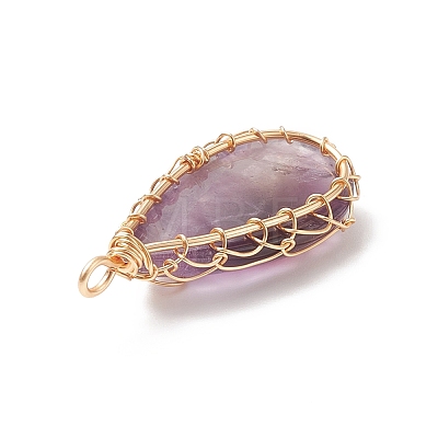 Natural Amethyst Copper Wire Wrapped Pendants PALLOY-JF02016-03-1