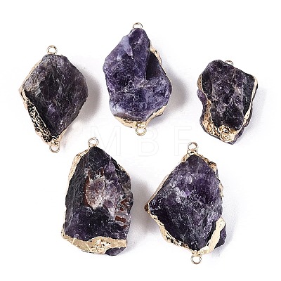 Raw Rough Natural Amethyst Nuggets Connector Charms G-Q606-08D-1