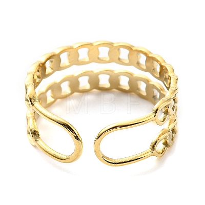 304 Stainless Steel Curb Chains Shape Open Cuff Ring for Women RJEW-C016-02G-1