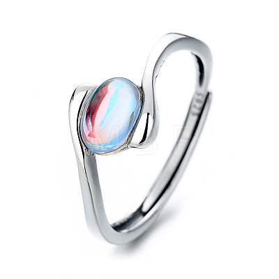 925 Sterling Silver & Natural Moonstone Adjustable Finger Rings FS-WG9EA45-01-1