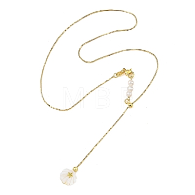 Summer Beach Natural Pearl Brass Box Chain Lariat Necklaces NJEW-JN06595-1