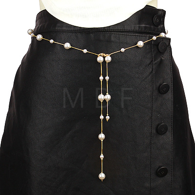 Alloy & Plastic Imitation Pearl Round Beads Bar Link Tassel Waist Chains for Women WG258D9-01-1