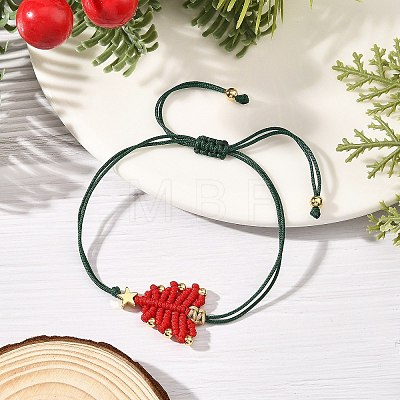 Adjustable Christmas Tree Braided Nylon String Bracelets with Brass Star BJEW-TA00762-01-1