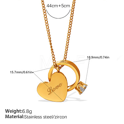 Valentine's Day 304 Stainless Steel Pave Clear Cubic Zirconia Ring & Love Heart Pendant Necklaces for Women WG8D8BB-01-1