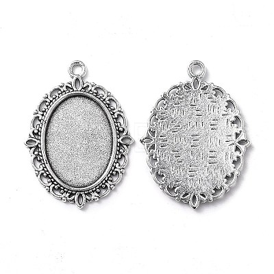 Tibetan Style Antique Silver Alloy Flat Oval Pendant Cabochon Settings LS-TIBEP-M022-19AS-1