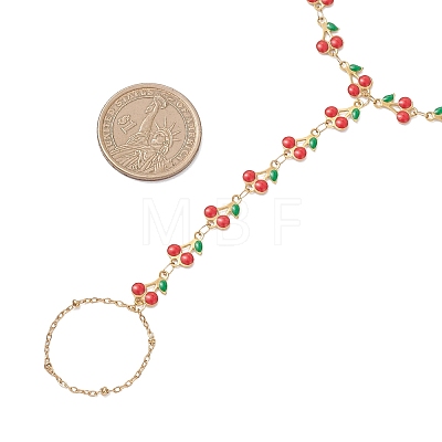 304 Stainless Steel Enamel Cherry Chain Bracelets BJEW-JB13002-1
