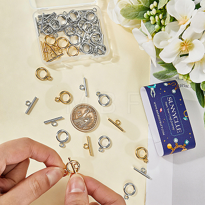30Sets 2 Colors 304 Stainless Steel Toggle Clasps STAS-SC0021-29-1