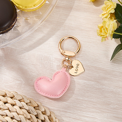 1Pc Imitation Leather Heart Keychain KEYC-CL0001-14F-1