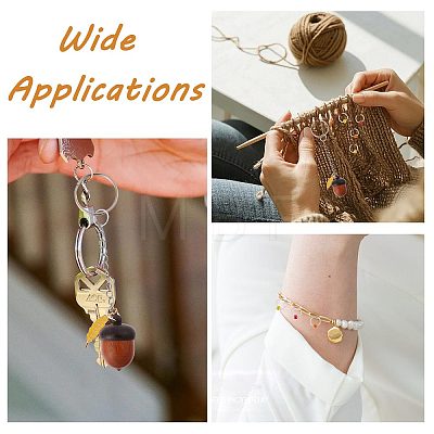 2Pcs Wooden Acorn Box with Alloy Enamel Leaf Pendant Counter Chains KEYC-CO00001-1