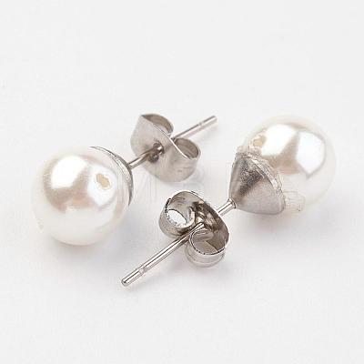 Shell Pearl Ball Stud Earring Findings EJEW-JE02370-01-1
