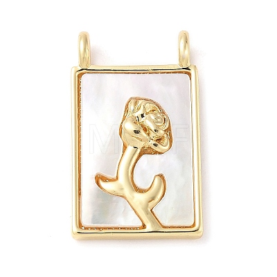 Brass Pave Natural White Shell Pendants KK-S522-02C-G-1