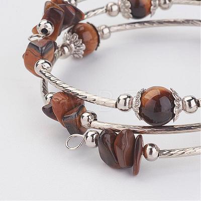 Three Loops Wrap Natural Tiger Eye Beads Bracelets BJEW-JB02922-04-1