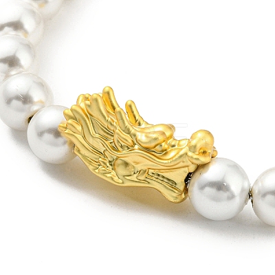 Rack Plating Brass Dragon & Plastic Pearl Beaded Bracelet BJEW-D030-01A-G-1