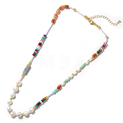 Potato Natural Freshwater Pearl & Rondelle Mixed Stone & Brass Beaded Necklaces for Women VY0852-1