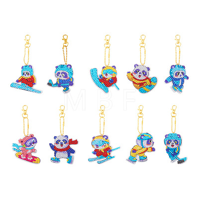 2 Sets 2 Style DIY Diamond Painting Sporting Panda Keychain Kits DIY-TA0003-80-1