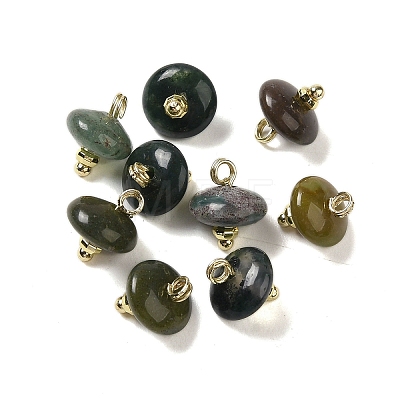 Natural Indian Agate Rondelle Charms with Rack Plating Brass Loops G-G110-05B-08-1