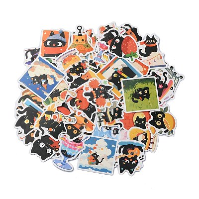 60Pcs Cute Cat Theme PVC Adhesive Waterproof Cartoon Stickers Set STIC-C005-05-1