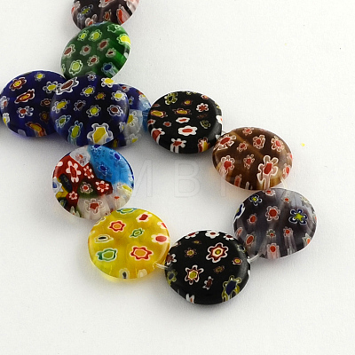 Flat Round Handmade Millefiori Glass Beads Strands X-LK-R004-63-1
