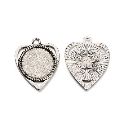 18x4mm Transparent Clear Glass Cabochons and Antique Silver Alloy Heart Pendant Cabochon Settings DIY-X0183-AS-1