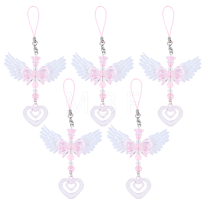 5Pcs Plastic Angel Wing Bowknot Pendant Decorations AJEW-ME0002-80-1