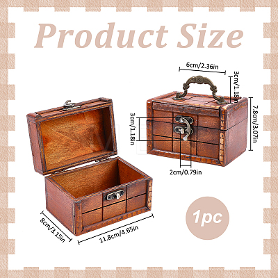 Retro Rectangle Wooden Storage Treasure Chests for Trinkets AJEW-WH0871-84B-1