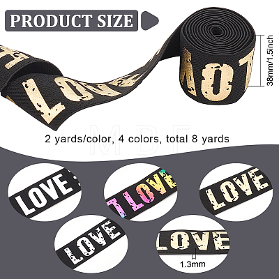 8 Yards 4 colors Flat Printed Love Polyester Elastic Wide Band OCOR-FG0001-86-1