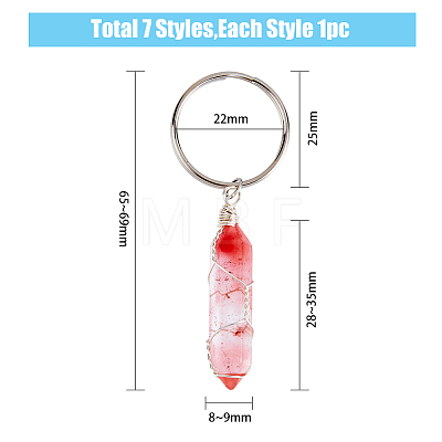 7Pcs Wire Wrapped Mixed Gemstone Bullet Keychain KEYC-PH01454-1
