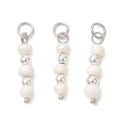 Natural Cultured Freshwater Pearl Potato with Round Electroplate Synthetic Non-magnetic Hematite Pendants PALLOY-JF04853-01-1