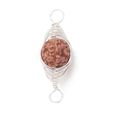 Natural Rudraksha Copper Wire Wrapped Connector Charms PALLOY-JF02067-02-1