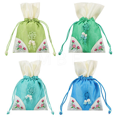 4Pcs 4 Colors 3D Floral Embroidery Cloth Drawstring Bags ABAG-PH0001-92-1
