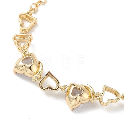 Clear Cubic Zirconia Heart Link Bracelets BJEW-M291-01G-1