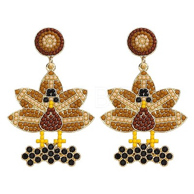 Alloy & Glass Seed Beaded Stud Dangle Earrings FS-WG6CE38-06-1